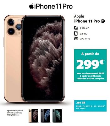 Promotions Apple iphone 11 pro 256gb - Apple - Valide de 07/01/2020 à 13/02/2020 chez Base