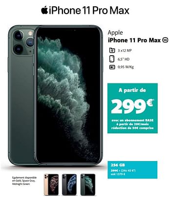 Promotions Apple iphone 11 pro max 256gb - Apple - Valide de 07/01/2020 à 13/02/2020 chez Base