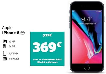Promotions Apple iphone 8 - Apple - Valide de 07/01/2020 à 13/02/2020 chez Base