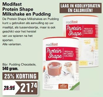 Promoties Modifast protein shape milkshake en pudding pudding chocolade - Modifast - Geldig van 04/01/2020 tot 18/01/2020 bij De Online Drogist