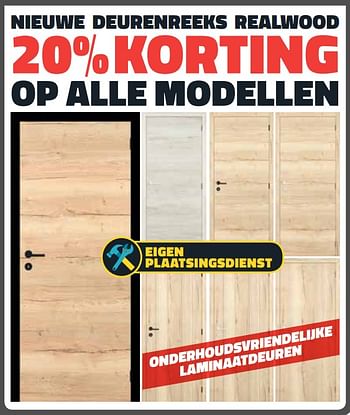 Promotions Nieuwe deurenreeks realwood 20% korting op alle modellen - Produit maison - Bouwcenter Frans Vlaeminck - Valide de 05/01/2020 à 31/01/2020 chez Bouwcenter Frans Vlaeminck