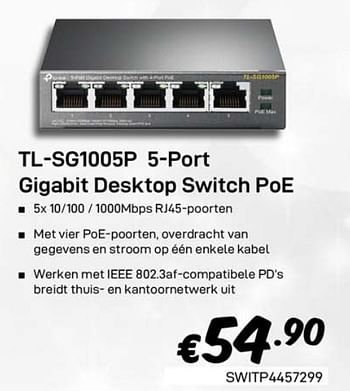 Promoties Tl-sg1005p 5-port gigabit desktop switch poe - TP-LINK - Geldig van 03/01/2020 tot 31/01/2020 bij Compudeals