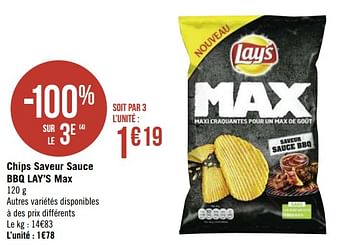 Promotions Chips saveur sauce bbq lay`s max - Lay's - Valide de 06/01/2020 à 03/02/2020 chez Super Casino