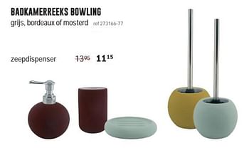 Promoties Badkamerreeks bowling zeepdispenser - Huismerk - Free Time - Geldig van 03/01/2019 tot 02/02/2020 bij Freetime