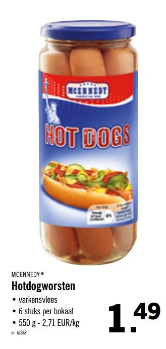 Promoties Hotdogworsten - Mcennedy - Geldig van 20/01/2020 tot 25/01/2020 bij Lidl