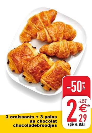 Promoties 3 croissants + 3 pains au chocolat chocoladebroodjes - Huismerk - Cora - Geldig van 14/01/2020 tot 20/01/2020 bij Cora