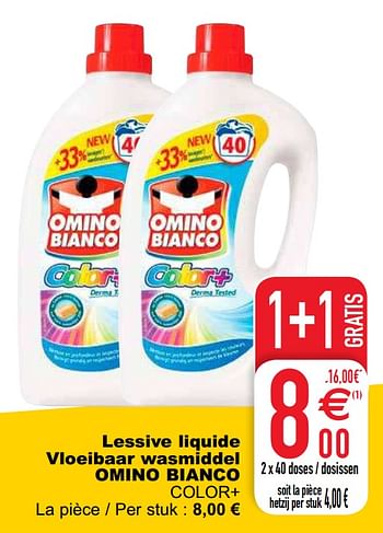 Promoties Lessive liquide vloeibaar wasmiddel omino bianco color+ - Omino Bianco - Geldig van 14/01/2020 tot 20/01/2020 bij Cora