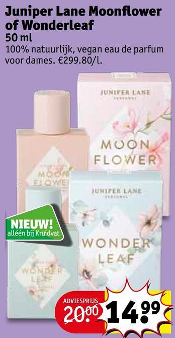Promoties Juniper lane moonflower of wonderleaf edp - Juniper Lane - Geldig van 14/01/2020 tot 26/01/2020 bij Kruidvat