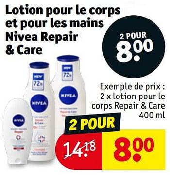 Promotions Lotion pour le corps et pour les mains nivea repair + care lotion pour le corps repair + care - Nivea - Valide de 14/01/2020 à 26/01/2020 chez Kruidvat