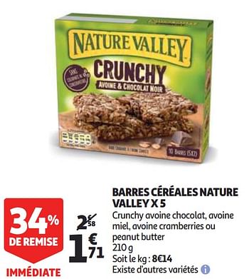Promotions Barres céréales nature valley - Nature Valley  - Valide de 15/01/2020 à 21/01/2020 chez Auchan Ronq