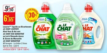 Promotion G Lessive Liquide Au Bicarbonate Le Chat L Expert Aloe Vera The Vert Le Chat Eco Sensitive Ou Lait D Amande Douce Savon De Marseille Le Chat Sensit Le Chat