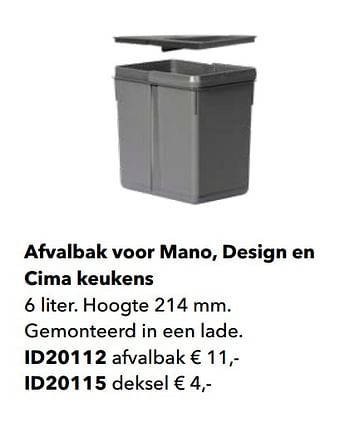 Promotions Afvalbak voor mano, design en cima keukens - Huismerk - Kvik - Valide de 01/01/2020 à 31/12/2020 chez Kvik Keukens