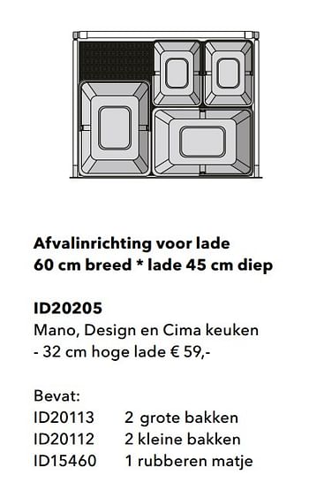 Promoties Afvalinrichting voor lade mano, design en cima keuken - Huismerk - Kvik - Geldig van 01/01/2020 tot 31/12/2020 bij Kvik Keukens
