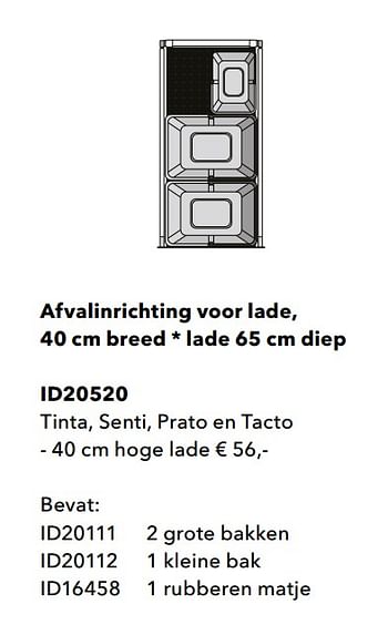 Promoties Afvalinrichting voor lade tinta, senti, prato en tacto - Huismerk - Kvik - Geldig van 01/01/2020 tot 31/12/2020 bij Kvik Keukens