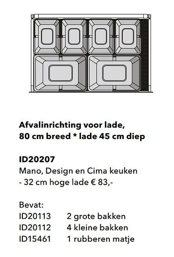 Promoties Afvalinrichting voor lade, mano, design en cima keuken - Huismerk - Kvik - Geldig van 01/01/2020 tot 31/12/2020 bij Kvik Keukens