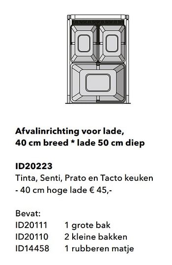 Promoties Afvalinrichting voor lade tinta, senti, prato en tacto keuken - Huismerk - Kvik - Geldig van 01/01/2020 tot 31/12/2020 bij Kvik Keukens