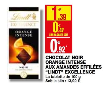 Tablette de Excellence Chocolat Noir Orange, 100g de Lindt chez vous
