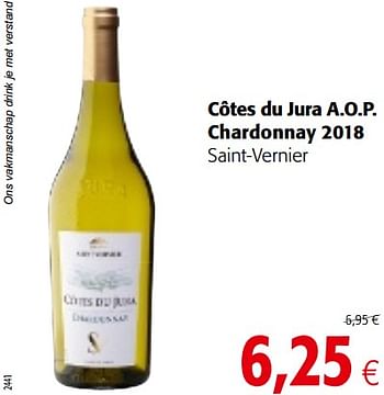 Promoties Côtes du jura a.o.p. chardonnay 2018 saint-vernier - Witte wijnen - Geldig van 15/01/2020 tot 28/01/2020 bij Colruyt