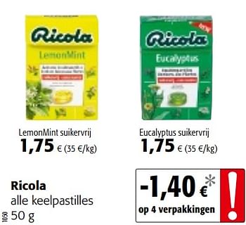 Promoties Ricola alle keelpastilles - Ricola - Geldig van 15/01/2020 tot 28/01/2020 bij Colruyt