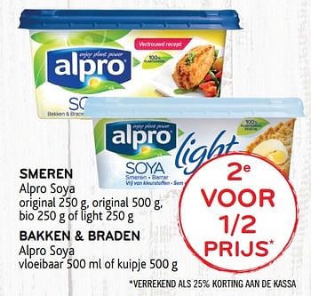 Promotions 2e voor 1-2 prijs smeren alpro soya - Alpro - Valide de 29/01/2020 à 11/02/2020 chez Alvo