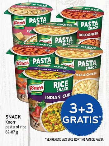 Promoties 3+3 gratis snack knorr pasta of rice - Knorr - Geldig van 29/01/2020 tot 11/02/2020 bij Alvo