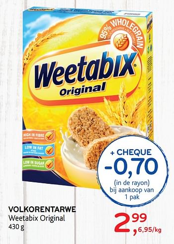 Promoties Volkorentarwe weetabix original - Weetabix - Geldig van 29/01/2020 tot 11/02/2020 bij Alvo