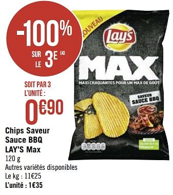 Promotions Chips saveur sauce bbq lay`s max - Lay's - Valide de 06/01/2020 à 03/02/2020 chez Géant Casino