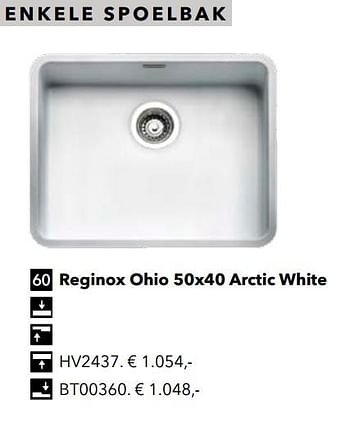 Promoties Enkele spoelbak reginox ohio 50x40 arctic white - Huismerk - Kvik - Geldig van 01/01/2020 tot 31/12/2020 bij Kvik Keukens