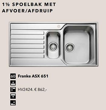 Promoties 1½ spoelbak met afvoer-afdruip franke asx 651 - Huismerk - Kvik - Geldig van 01/01/2020 tot 31/12/2020 bij Kvik Keukens