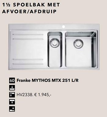 Promoties 1½ spoelbak met afvoer-afdruip franke mythos mtx 251 l-r - Huismerk - Kvik - Geldig van 01/01/2020 tot 31/12/2020 bij Kvik Keukens