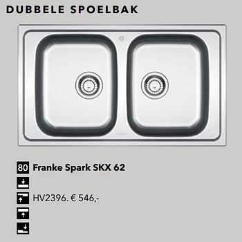 Promoties Dubbele spoelbak franke spark skx 62 - Huismerk - Kvik - Geldig van 01/01/2020 tot 31/12/2020 bij Kvik Keukens