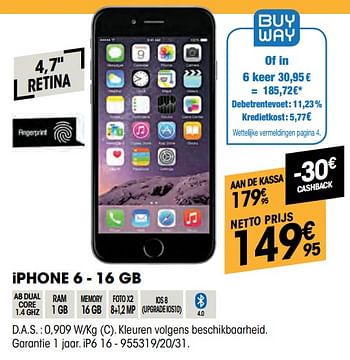 Promoties Apple iphone 6 - 16 gb - Apple - Geldig van 30/01/2020 tot 15/02/2020 bij Electro Depot