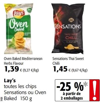 Promotions Lay`s toutes les chips sensations ou oven baked - Lay's - Valide de 15/01/2020 à 28/01/2020 chez Colruyt