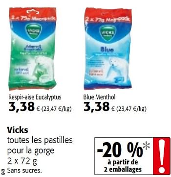 Promoties Vicks toutes les pastilles pour la gorge - Vicks - Geldig van 15/01/2020 tot 28/01/2020 bij Colruyt