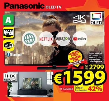 Promoties Panasonic oled tv tx-65fz800e - Panasonic - Geldig van 22/01/2020 tot 29/01/2020 bij ElectroStock