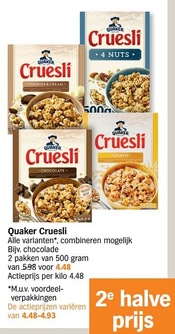 Promoties Quaker cruesli chocolade - Quaker - Geldig van 20/01/2020 tot 26/01/2020 bij Albert Heijn