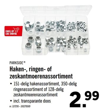Promotions Haken-, ringen- of zeskantmoerenassortiment - Parkside - Valide de 27/01/2020 à 01/02/2020 chez Lidl