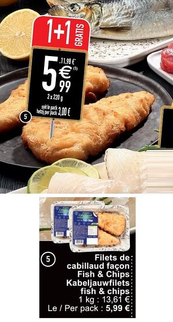 Promoties Filets de cabillaud fac on fish + chips kabeljauwfilets fish + chips - Huismerk - Cora - Geldig van 21/01/2020 tot 27/01/2020 bij Cora