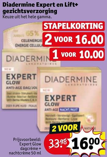 Promoties Expert glow dagcrème + nachtcrème - Diadermine - Geldig van 21/01/2020 tot 26/01/2020 bij Kruidvat