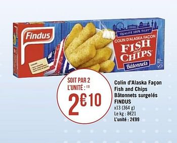 Promotions Colin d`alaska façon fish and chips bâtonnets surgelés findus - Findus - Valide de 20/01/2020 à 03/02/2020 chez Super Casino