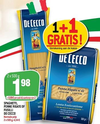 Promoties Spaghetti, penne rigate of fusilli de cecco - De Cecco - Geldig van 22/01/2020 tot 28/01/2020 bij Match