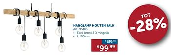 Promoties Hanglamp houten balk - Huismerk - Zelfbouwmarkt - Geldig van 28/01/2020 tot 02/03/2020 bij Zelfbouwmarkt