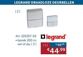 Promoties Legrand draadloze deurbel bereik 200 m , wit of alu - Legrand - Geldig van 28/01/2020 tot 02/03/2020 bij Zelfbouwmarkt