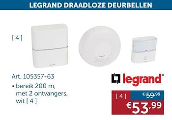 Promoties Legrand draadloze deurbellen bereik 200 m, met 2 ontvangers, wit - Legrand - Geldig van 28/01/2020 tot 02/03/2020 bij Zelfbouwmarkt