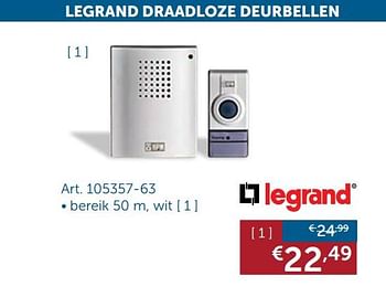 Promoties Legrand draadloze deurbellen bereik 50 m , wit - Legrand - Geldig van 28/01/2020 tot 02/03/2020 bij Zelfbouwmarkt