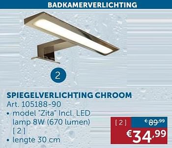 Promoties Spiegelverlichting chroom model zita - Huismerk - Zelfbouwmarkt - Geldig van 28/01/2020 tot 02/03/2020 bij Zelfbouwmarkt