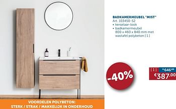 Promoties Badkamermeubel mist badkamermeubel met wastafel polybeton - Belbano - Geldig van 28/01/2020 tot 02/03/2020 bij Zelfbouwmarkt