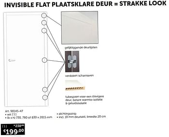 Promotions Invisible flat plaatsklare deur - Produit maison - Zelfbouwmarkt - Valide de 28/01/2020 à 02/03/2020 chez Zelfbouwmarkt