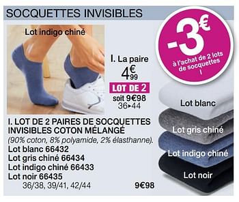 Promotions Lot de 2 paires de socquettes invisibles coton mélangé - Produit Maison - Damart - Valide de 16/01/2020 à 15/06/2020 chez Damart