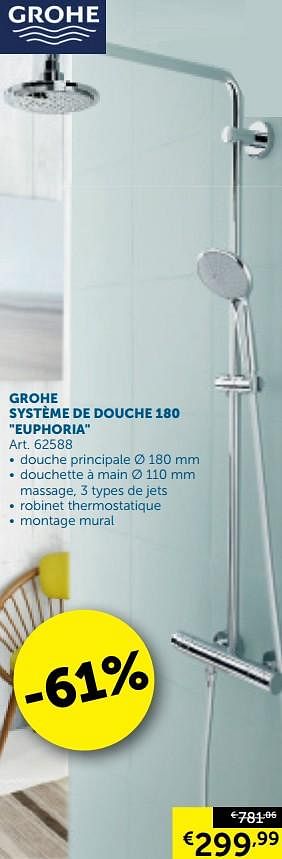 Promotions Grohe système de douche 180 euphoria - Grohe - Valide de 28/01/2020 à 02/03/2020 chez Zelfbouwmarkt